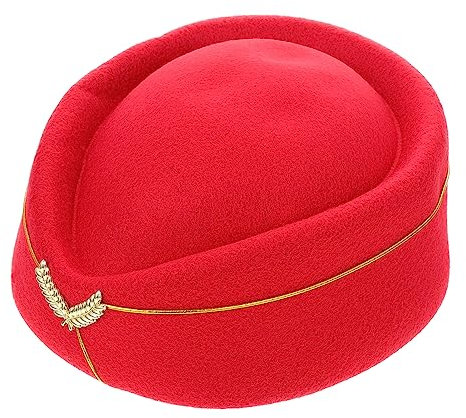 NAMOARLY Stewardess Hut Cosplay Pillbox Hut Aus Weichem Filz Einheitsgröße Roter Flugbegleitermütze Für Kostüm Und Bühnenauftritt