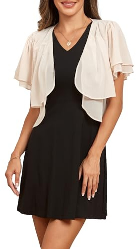 Famulily Leichte Chiffon Schultern für Frauen, Cropped Bolero Cardigans Damen Sommer Soft Schal Bluse (S, Beige)