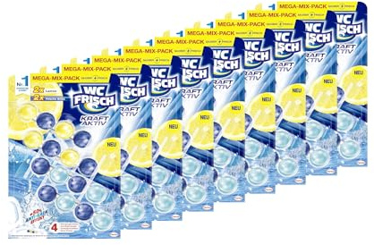 WC FRISCH Kraft Aktiv Duftspüler Mix Lemon + Frische Brise, 9er Pack (18x50g), WC Reiniger für Reinigung bei jeder Spülung, 50% Anti-Kalk Effekt