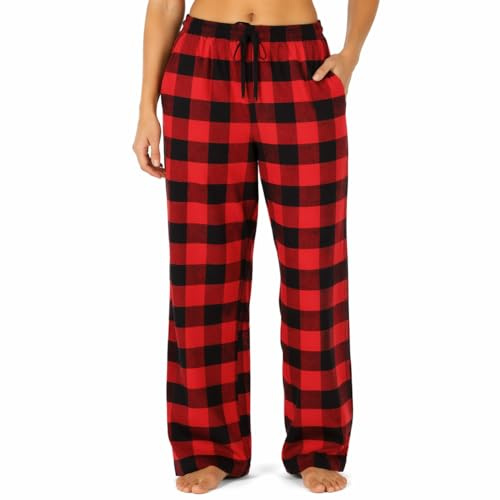 BEEYANOPAL Pantalon de pyjama femme en flanelle 100% coton à carreaux doux respirant avec taille élastique et poches confortables