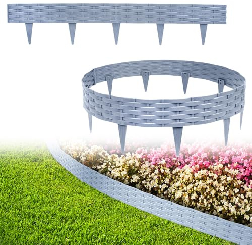 XMTECH Rasenkante 30m, Flexible Beetumrandung aus Kunststoff, Grau | Die Beetumrandung lässt sich gerade, UV-beständig, gebogen oder kreisförmig verlegen und passt sich jeder Gartengestaltung an