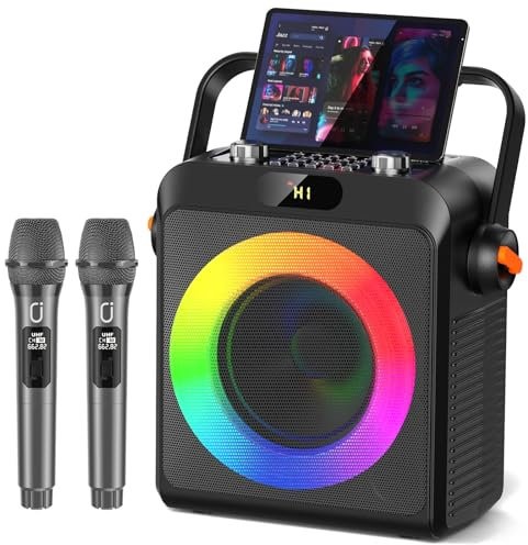 JYX Karaoke con 2 microfonos, Karaoke microfono bluetooth altoparlante con luci da DJ per adulti bambini, cassa karaoke professionale completo portatile per feste a casa, all'aperto, supporto REC, TWS