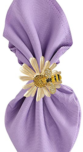 Goldene Serviettenringe - 6 Stück Biene Serviettenringe,Zarte Blumen-Serviettenringe, Florale- Serviettenringe, Frühlings-Serviettenringe, Tischdekoration Für Hochzeit, Geburtstag, Urlaub, Abendessen