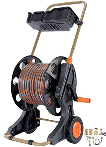 CASEGO Schlauchwagen Mit Rädern, Beweglicher Gartenschlauchwagen, Tragbarer Schlauchwagen Für Den Außenbereich (A Hose Reel+50m Pipe)