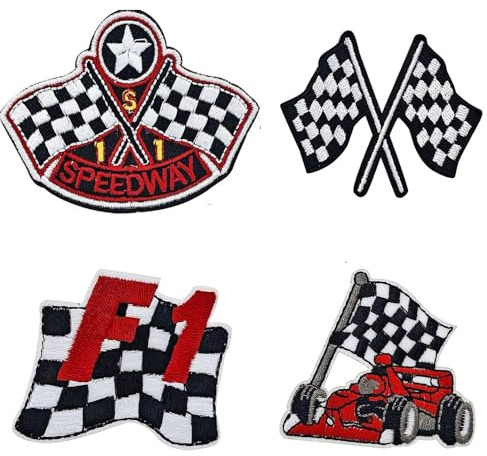 CYWQ 4 st rutig racingflagga strykjärnspå lappar, svart och vit F1 racingflagga broderad applikation för väskor hatt jeansjacka cyklist motorcykel sy