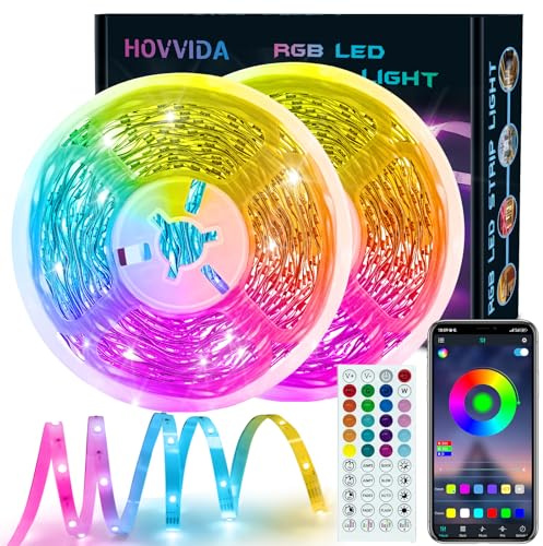 HOVVIDA LED Strip Lights 30M, 30 LEDs/Meter, 24V RGB LED Strip, 900 LEDs, 2x15M, APP and Remote Control, Music Mode, Timer Mode, LED for Bedroom, Living Room, Kitchen, Party