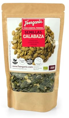 FOORGANIC Semillas de Calabaza Ecológicas Foorganic 250g | Snack Saludable | Ricas en Nutrientes | Sin Aditivos | Vegano