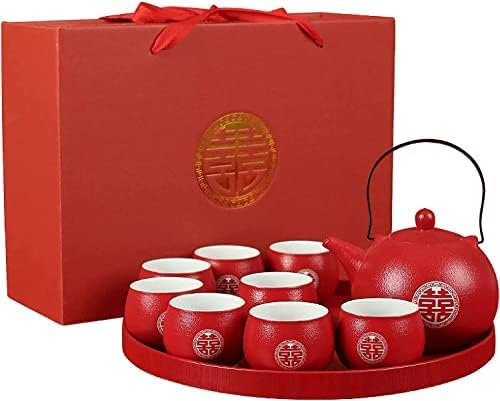 TLTDSMYF Set da tè Cinese Giapponese per Adulti, Servizio da tè in Porcellana, Set da tè Cinese, teiera con 8 Tazze da tè e Tagliere per Matrimonio