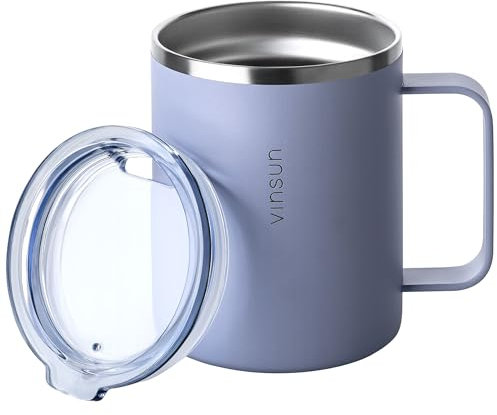 VINSUN Tazza Termica con Manico 350ml - Acciaio Inox, Coperchio Trasparente con Apertura per Bere, Senza BPA - Travel Mug Caffè per Ufficio, Scuola, Campeggio, Auto