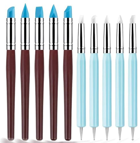 NHQZ Silikon Pinsel 10 Stück Gummipinsel silikonpinsel Dotting Tool Polymer Ton Modellierwerkzeug Set Ton Werkzeug Dotting Tool Gummi Malerei Pinsel für Keramik Skulptur Malerei Nail Art DIY Handwerk