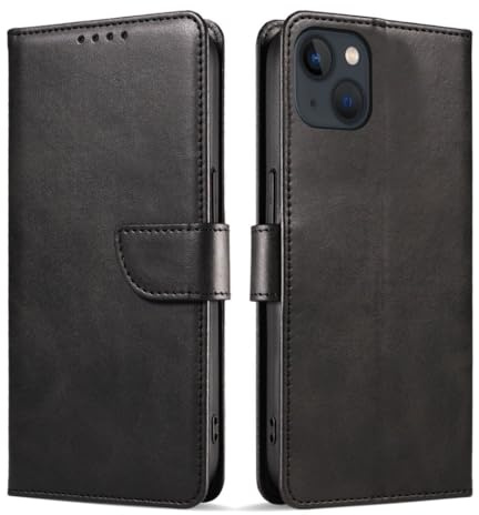 Meliya Coque pour iPhone 13, Housse Premium en Cuir PU, Étui à Rabat avec Boucle, Coque de Portefeuille, Fermeture Magnétique, Étui avec Support pour iPhone 13 (Noir)