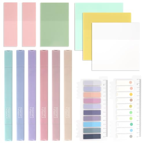 OCCOUMR 700 Transparente Haftnotizen + 6 Textmarker Pastell, Durchsichtige Transparent Sticky Notes, Pastell Highlighter Pen Set, for Bibel Marker Notizzettel Book Annotating Tabs