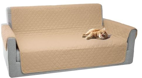 Comart Majestic - Funda de sofá con reposabrazos, Reversible, antiarañazos para Perros y Gatos, Lavable a máquina, Antideslizante, Beis, 3 plazas