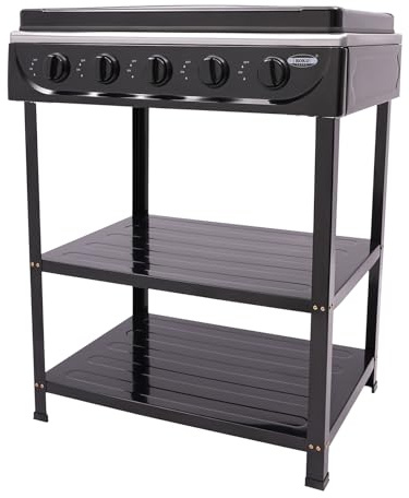 Cuisinière à gaz naturel 2,5 kW - Table de cuisson portable à gaz 5 feux - Avec planches de placement - Pieds antidérapants - Couvercle - Pour camping, pêche, camping-car, voyage et préparation