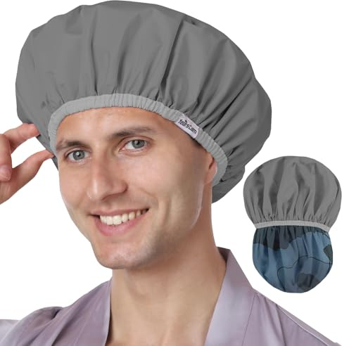 Years calm Cuffia da doccia riutilizzabile impermeabile per uomo, design a doppio strato, protegge i capelli sotto la doccia, spa, viaggi e cucina, elastico regolabile per una vestibilità comoda