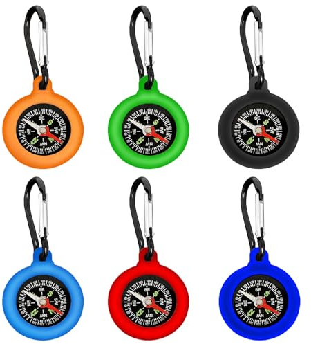 Rongrongago 6 Pièces Mousqueton Multifonction avec Boussol, Mini Kompass Kinder avec Boucle à Ressort, Boussole Enfant Portable pour à La Randonnée et Au Camping en Plein Air