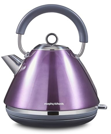 Morphy Richards Accents Pyramid Kettle, 1.5L, 3KW Rapid Boil, 360 Base, Removable Limescale Filter, Easy View Window, Ring Pull, Purple, 102050