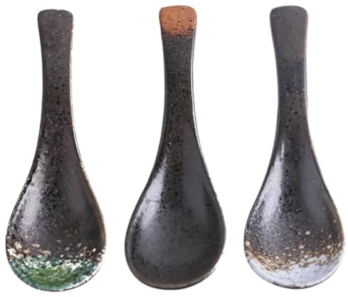 Cuillère à Soupe Japonaise en Céramique, Lot de 3 Cuisine Maison | Surface Lisse, Prise Confortable, Usage Restaurant et Foyer, Adaptée au Riz, Service et Mélange Couleur Aléatoire