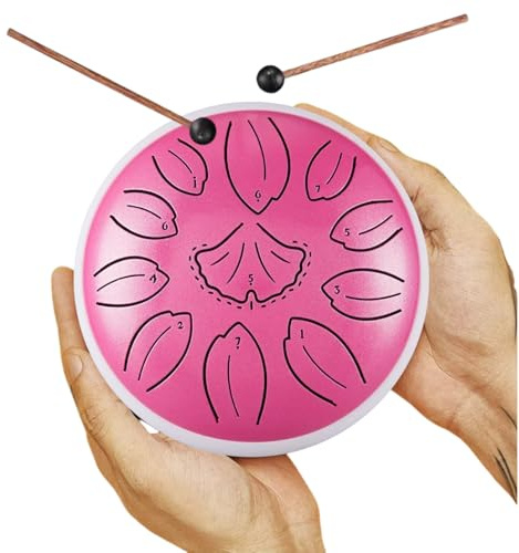 Zungentrommel 6 Zoll 11 Tönen, Steel Tongue Drum,Ginkgo Blätter Legierter Stahl, Steel Pan Schlaginstrument für Anfänger, Handpan Drum für Klangheilung Meditation Yoga (Rosa)