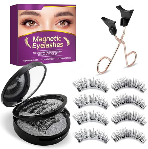 Magnetic Eyelashes, Upgraded Magnetic Eyelashes with Applicator, Reusable Magnetic False Eyelashes, No Glue, Natural Look & Easy to Wear, Charm Black