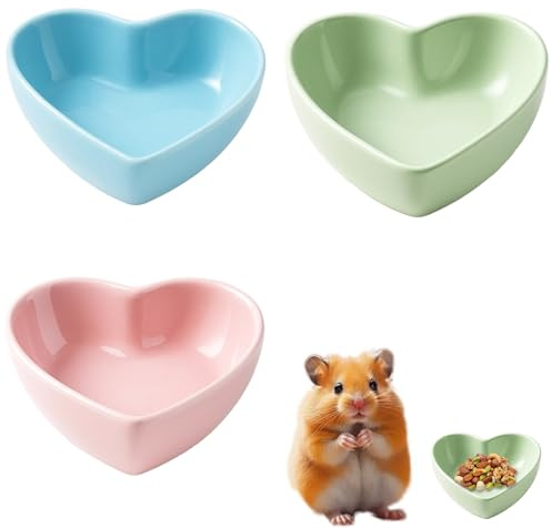 3 Pack Guinea Pig Bowl Ceramic Hamster Food Bowl Heart Shaped Hamster Bowl, Small Animal Food Dish for Guinea Pig, Gerbil, Hedgehog, Chinchilla, Parrot (3 Color)