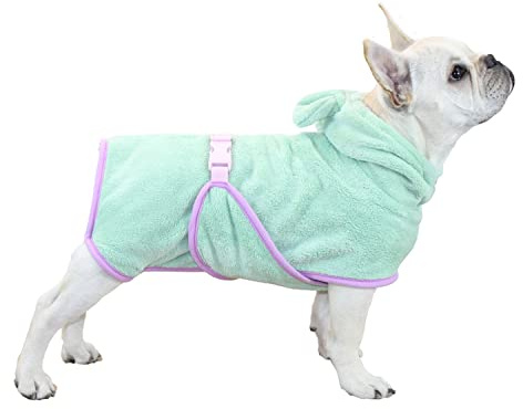 suxuMhao Hunde-Bademantel, Mikrofaser, schnell trocknend, saugfähig, Kapuzenbadetuch für Welpen, kleine, mittelgroße und große Hunde und Katzen (Grün, S)