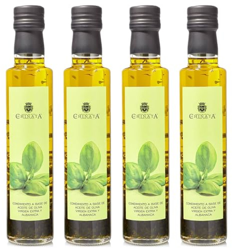 La Chinata Condimento de Aceite de Oliva Virgen Extra con Hojas Frescas de Albahaca – Sabor Suave y Refrescante – Ideal para Pastas, Pescados y Ensaladas – 250 ml (Pack 4)