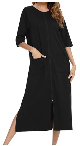 Generisch Pijama de maternidad para mujer, cómodo bata, manga 3/4, camisón, bata de casa con bolsillos y cremallera, holgada, ropa de salón, informal, suave traje de casa