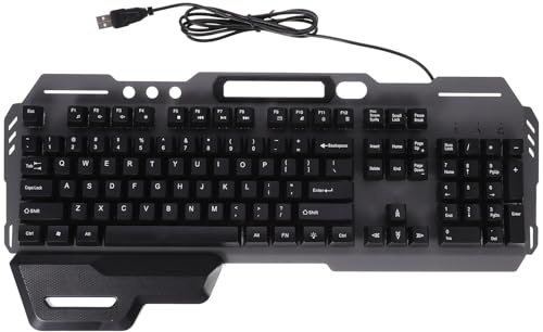 POPETPOP Clavier Gamer Filaire Ergonomique avec 104 Touches, Conception Pleine Taille en Abs, Rétroéclairage LED, Confortable et Solide pour Bureau et Maison