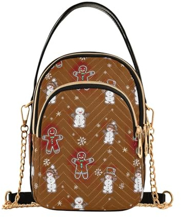 RPLIFE Sac à bandoulière matelassé avec chaîne pour téléphone Motif bonhomme de neige en pain d'épice Marron