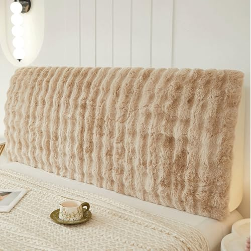Treer Bett Kopfteil Bezug, Einfarbiger Plüsch Bettkopfteil Bezug Staubdicht Bettkopfteil Hussen, Waschbar Schutz Dekorativ für Schlafzimmer Bett Kopfteil (Khaki,180cm)