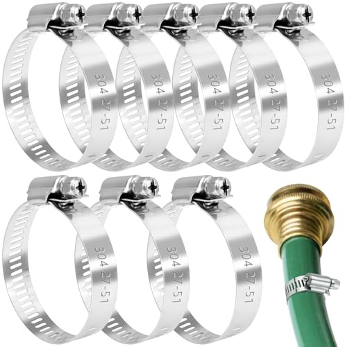 8 Pcs Jubilee Clips, Adjustable 27-51mm Jubilee Clips Assorted, Stainless Steel Hose Clamp Worm Drive Small Hose Clamps for Garden, Pipe Tube, Gas Automobile Pipe, Washing Machine, Exhaust