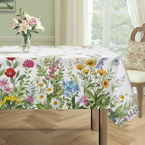 hometrixx Tovaglia Rettangolare Retro Estiva Fiori Foglie Farfalle 152x264 | Tovaglie Antimacchia, Impermeabile Poliestere, Facile da Pulire, Lavabile in Lavatrice Copritavolo, per Cucina Sala da Pranzo