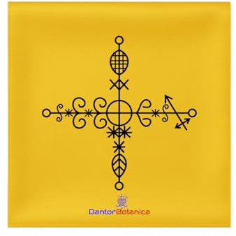 23.6X23.6 INCHES TIJEAN DANTOR YELLOW Veve Ceremonial Scarf, YELLOW Satin, Traditional Spiritual Design, Religious Altar Accessory Mouchwa Lwa Mouchoir Lwa Loa Mambo Ougan Manbo