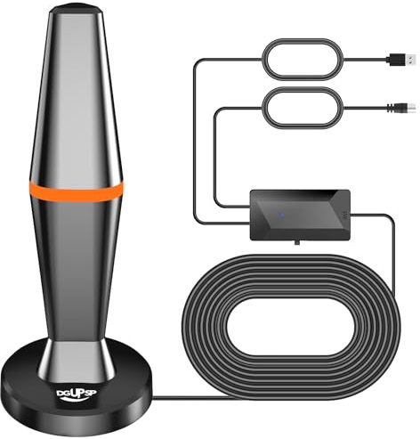 DVBT2 Antenne, zimmerantenne DVB-T & DVB-T2 Antennen mit Verstärker, Großer Reichweite und 360° Empfang, Zimmerantenne für Fernseher mit Starkem Magnetfuß, Geeignet für 4K 1080p & Alle TV-Geräte