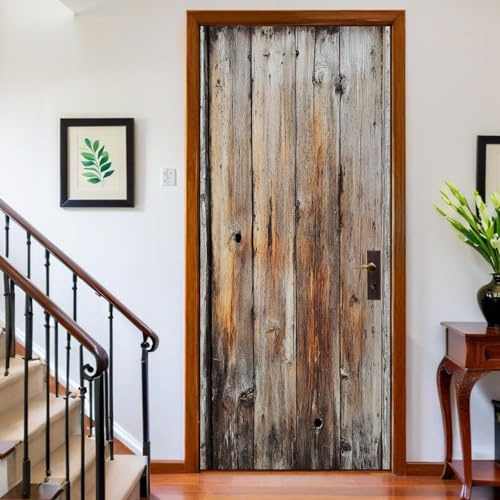 Vinilo para Puerta 95 x 215 cm Puerta antigua con vetas de madera Pegatina Mural Autoadhesiva PVC marrón Decoración para Puerta Interior Salón Dormitorio
