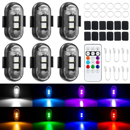 Luci Stroboscopiche Drone LED,6 Pezzi Luci Stroboscopiche LED Senza Fili,Strobe Drone Light Flash,Drones Strobe Light,Lucis Anticollisione per Auto,per Moto,Auto RC,Barca RC,Drones