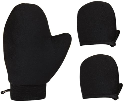 SWYZOR Guanto Autoabbronzante Set 3 Pezzi, Applicatore Autoabbronzante in Viscosa con Guanti per Dita, Guanto per Viso e Corpo per un'Applicazione Uniforme e Senza Striature(Nero)