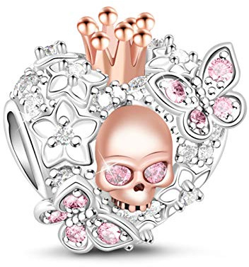 GNOCE Charm Anhänger mit Totenkopf Motiv 925 Silber Love You Till Death Schmetterling Charms Bead passend Armbänder/Halsketten Schmuck Geschenk für Damen und Herren