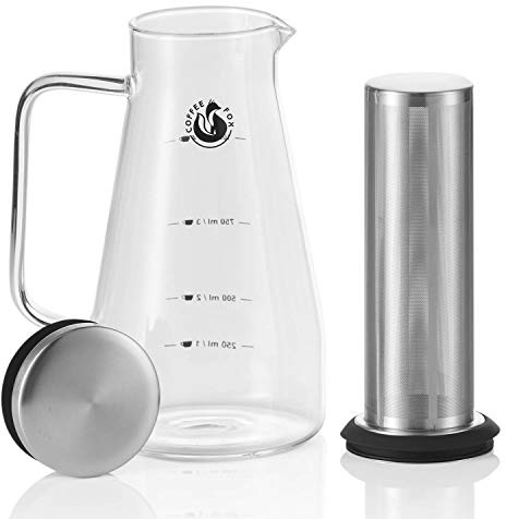 Coffee Fox® Cold Brew Kaffeebereiter 650 ml – Glas mit Edelstahlfilter | Pour Over & Karaffe in einem – kein Papierfilter nötig, spülmaschinenfest, für bis zu 3 Tassen