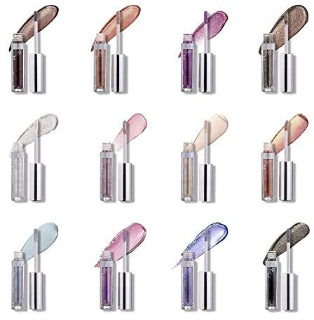 Allbesta 12 Farben Set Langlebig Glänzend Glitter Shimmer Flüssiger Lidschatten Stift Wasserfest Metallic Pigmente Make-up