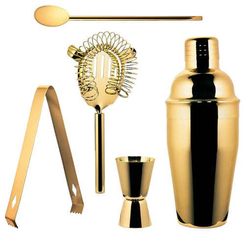 BUTLERS 5tlg. Cocktailset 550 ml Edelstahl - Manhattan Lounge | Farbe Gold - Mixbecher für Drinks & Kaltgetränke - Bar-Shaker zum Mischen & Kühlen - Glatte Oberfläche