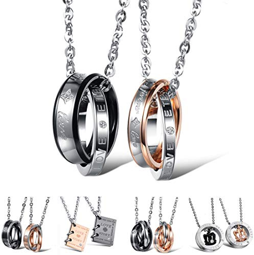 Kim Johanson Edelstahl Pärchen Halsketten *Verschiedene Motive & Farben* in Roségold, Gold & Silber Freundschaftskette, Geschenk, Glücksbringer, Schmuck, Kette inkl. Schmuckbeutel