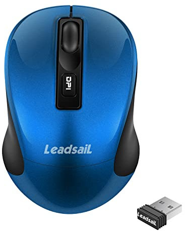 LeadsaiL Mouse Wireless, Mouse Ergonomico 2.4G, Mini Mouse Ottico Silenzioso, Mouse da Gioco per Laptop con Ricevitore nano Mouse Wireless Regolabili a 3 Livelli DPI per Windows, Mac - Blu