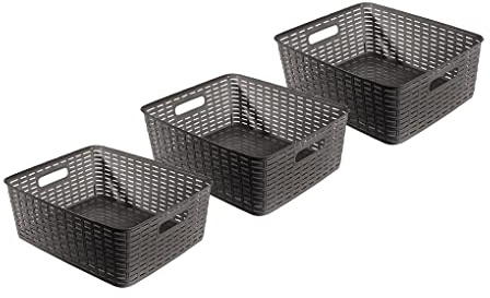 Kigima Aufbewahrungskorb 37x29,9x13,4cm 12L 3er Set – Allzweckkorb aus robustem Plastik (BPA-frei) – Aufbewahrungsbox für Küche & Bad – Haushaltskorb zur Aufbewahrung – Korb für Aufbewahrung – Braun