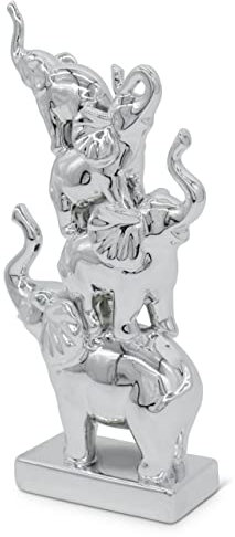 FeinKnick Elefanten Skulptur “Familienzusammenhalt” in Silber poliert - Dekofigur Elefant als Symbol für Familie & Team - Dekoration aus Keramik 32cm groß - Deko Figur Elefantenfamilie im Wohnzimmer