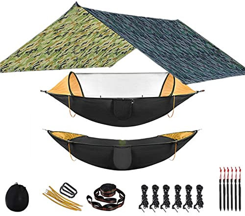 AllForYou Outdoor Hängematte für Reise Camping Wandern Garten Hängematte 2 Person Tragbare Hängematte Schlaf Swing mit Moskitonetz Rain Fly Tarp