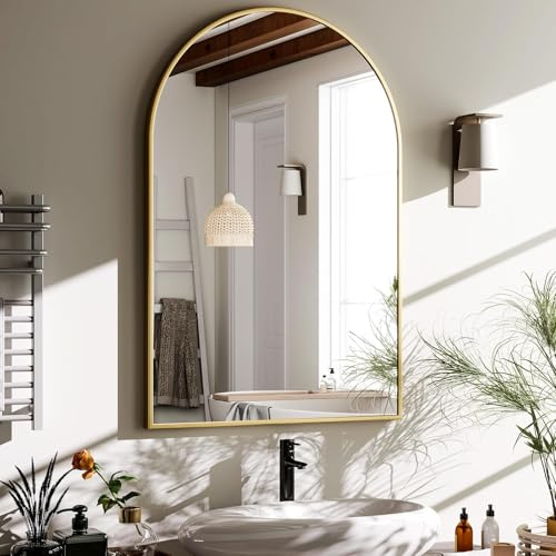 HARRITPURE 20x30 Arched Bathroom Mirror - Wall Mounted Mirror - Gold Arch Mirror - Aluminum Alloy Frame Bathroom Mirror Living Room, Bedroom and Entryway