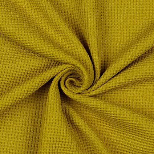 VmG-Store Waffel-Jersey Meterware Waffelpique Waffel Stoff 95% Baumwollstoff 5% Elasthan Tex 100 (200 x 145cm, 029 I Senf)