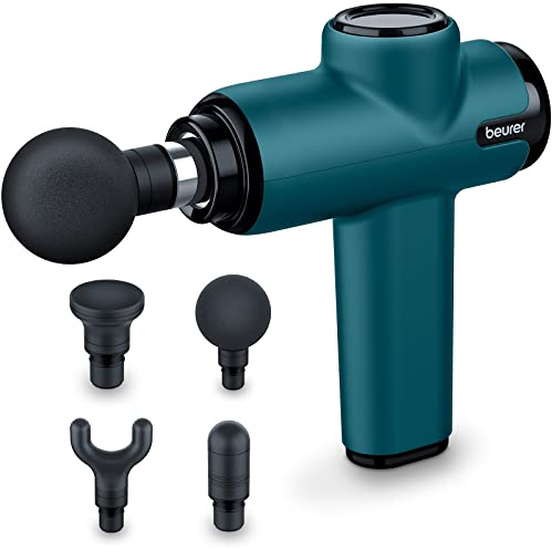Beurer MG99 Compact Massage Gun, Mini Deep Tissue Massager with 4 Attachments, Powerful Trigger Point Massage to Relieve Tension, Handheld Massager with 5 Intensity Levels, Rechargeable Battery